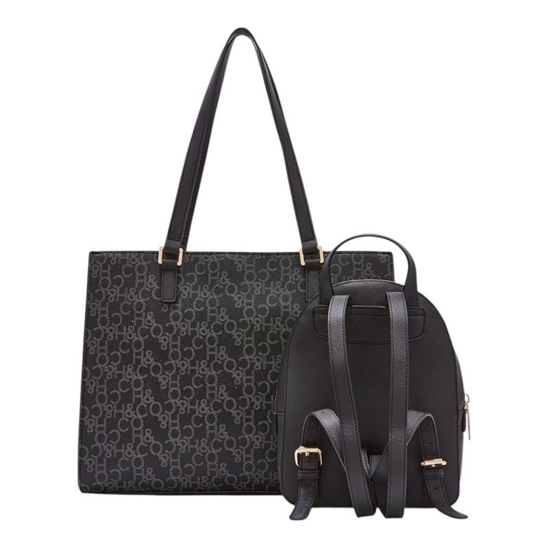 104944038-Duo-de-cartera-tote-y-mochila-H-Co-negro-para-mujer