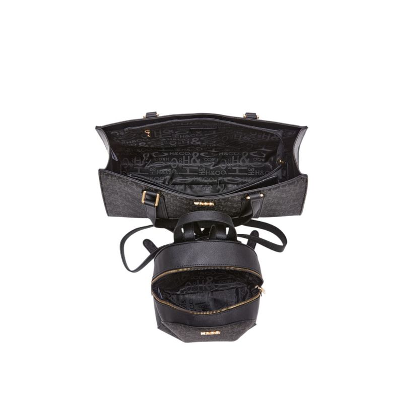 104944038-Duo-de-cartera-tote-y-mochila-H-Co-negro-para-mujer