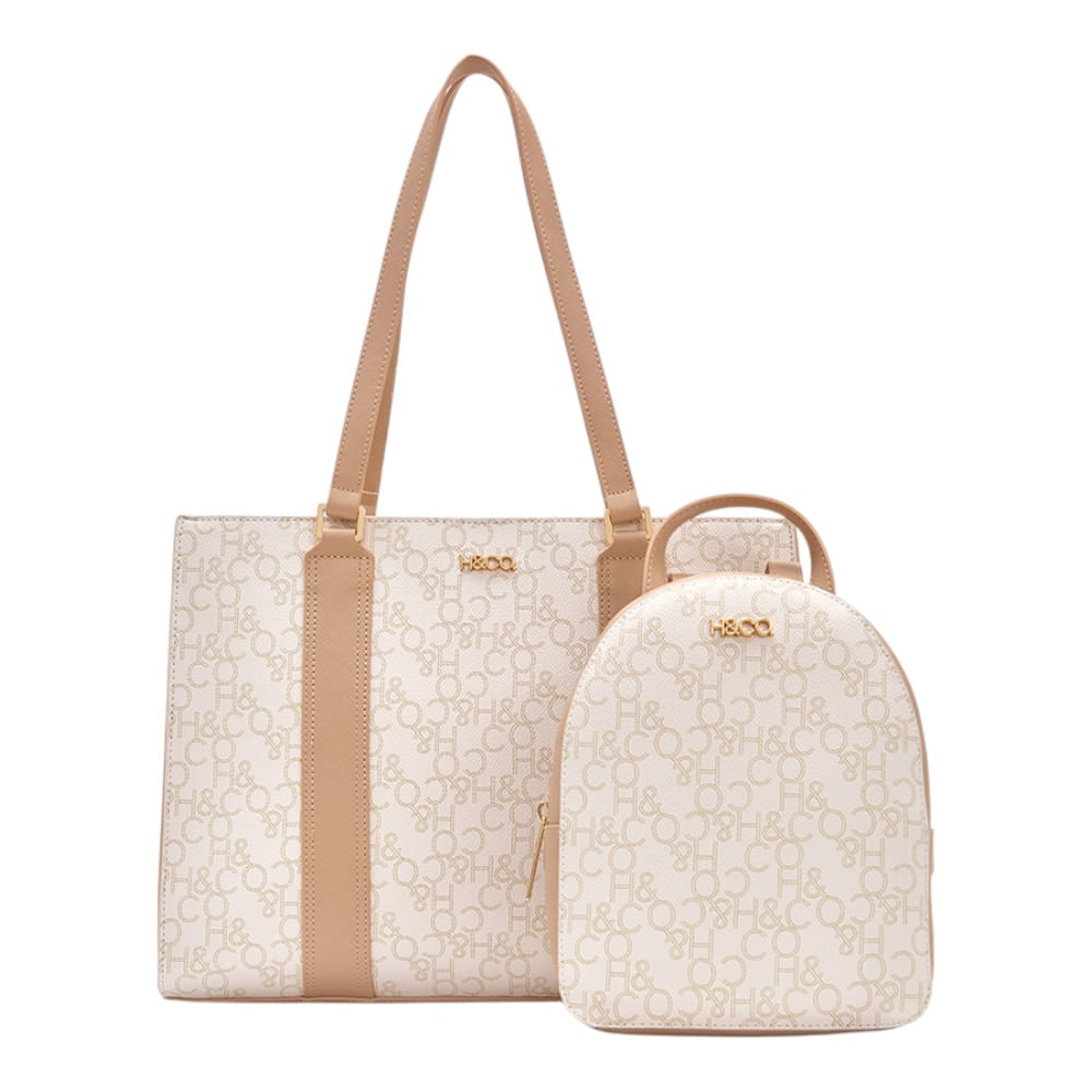 Dúo de cartera tote y mochila H&Co blanco para mujer
