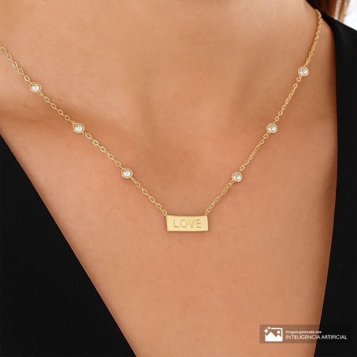 Collar  con dije de "love" de plata 1mm-16" para mujer