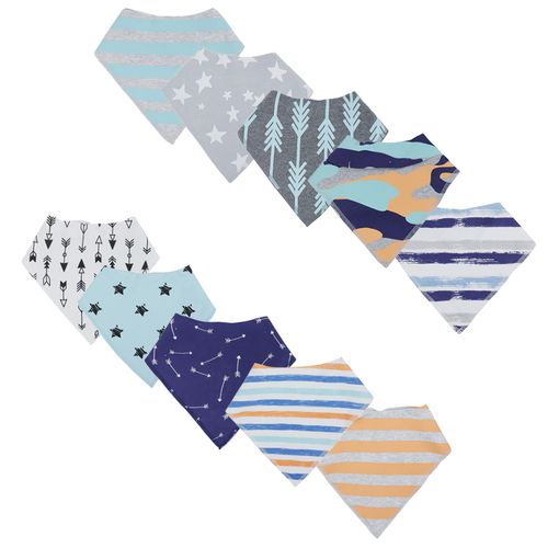 Set de 10 baberos bicolor con estampado para bebé niño