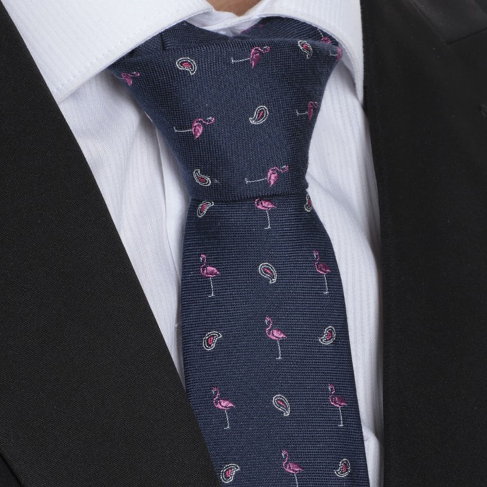 Corbata regular fit Unexpected navy mini print flamencos para hombre ...