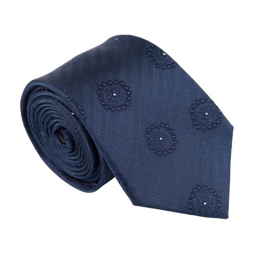 Corbata de seda Unexpected regular fit azul con rayas y mini print de círculos para hombre