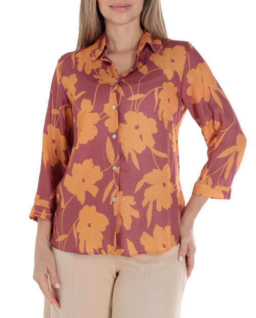 Blusa Sabrina camisera estampada manga 3/4 para mujer
