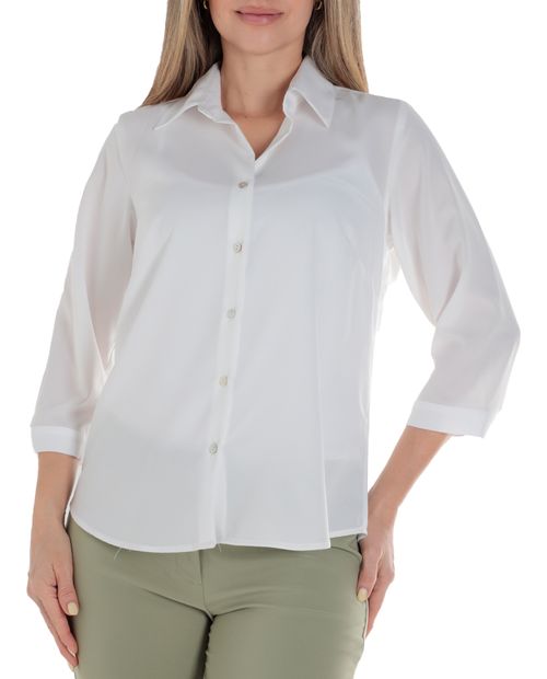 Blusa Sabrina camisera blanca manga 3/4 para mujer
