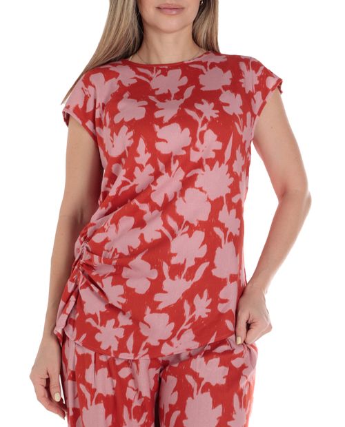 Blusa Sabrina formal estampada manga corta para mujer