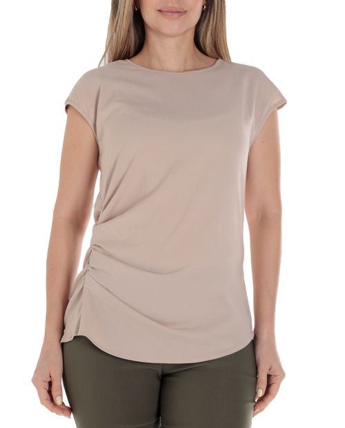 Blusa Sabrina formal beige manga corta para mujer