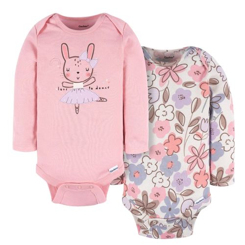 Set de 2 mamelucos bicolor con estampado para bebé niña