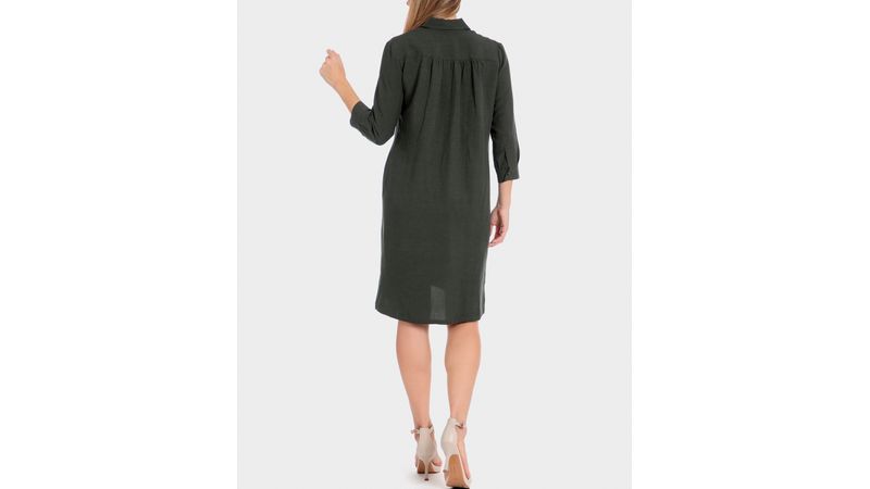 Vestido Punt Roma shirt dress verde manga 3/4 para mujer