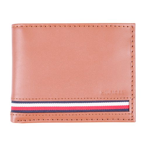 Billetera bifold con passcase Tommy Hilfiger café con textura para hombre