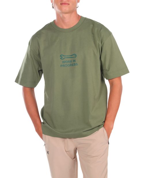 Camiseta oversized Orange verde con estampado "Work in Progress" para hombre