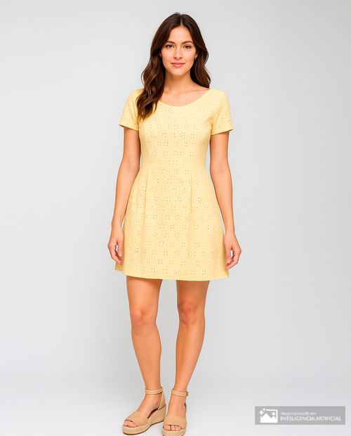Vestido Connected Apparel casual amarillo mangas cortas para mujer