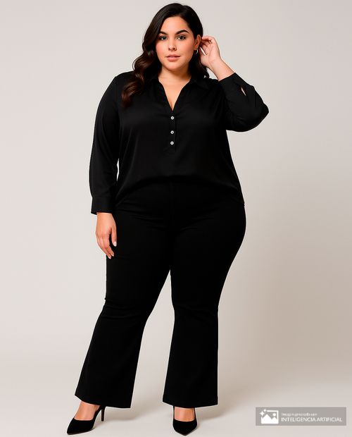 Blusa Sabrina camisera negra manga larga para mujer