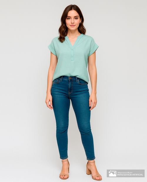 Blusa First casual verde manga corta para mujer
