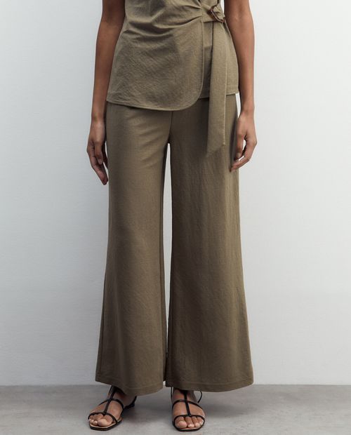 Pantalón Sfera palazzo verde de cintura alta para mujer