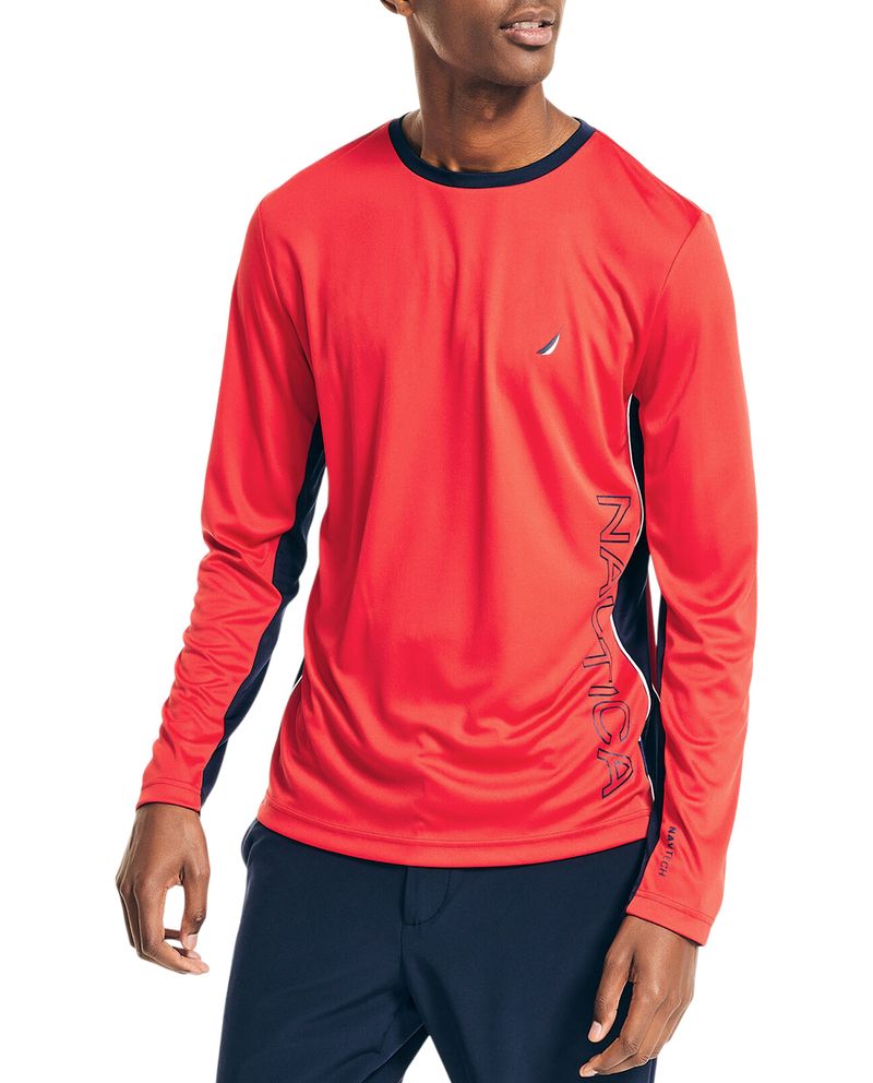104869600-Camiseta-de-baño-Nautica-roja-color-block-para-hombre