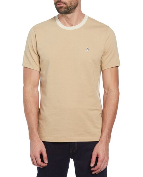 Camiseta casual Penguin slim fit beige rayada para hombre