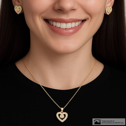 Set de aretes y cadena de brass en baño de oro 2mm-16" para mujer