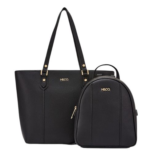 Duo de cartera tote y mochila H&Co negro para mujer