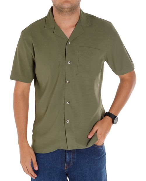 Camisa casual Unexpected verde olivo con textura para hombre