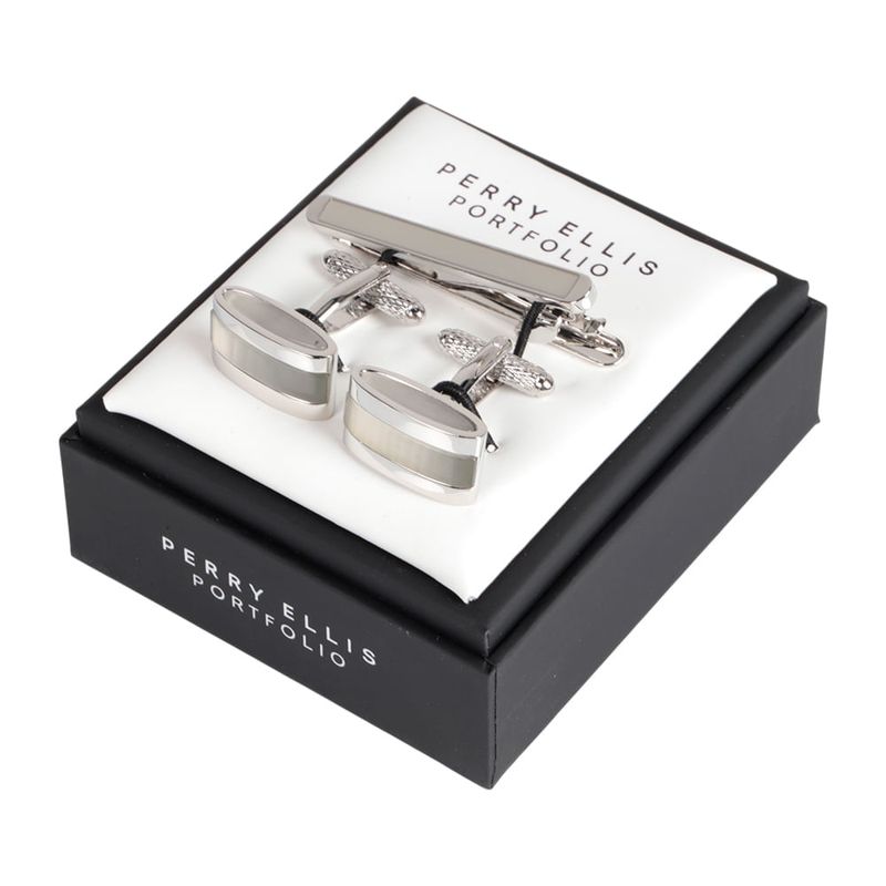104814580-Set-de-mancuernillas-y-broche-Perry-Ellis-plateados-para-hombre