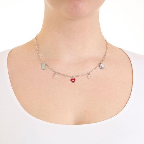Collar con charms de brass plateado 2mm-18" para mujer