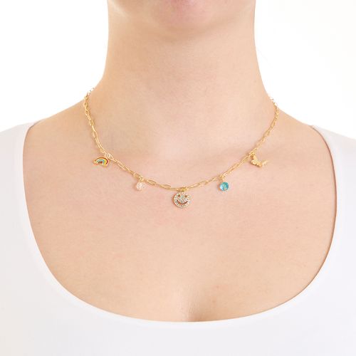 Collar con charms de brass con baño de oro 2mm-18" para mujer