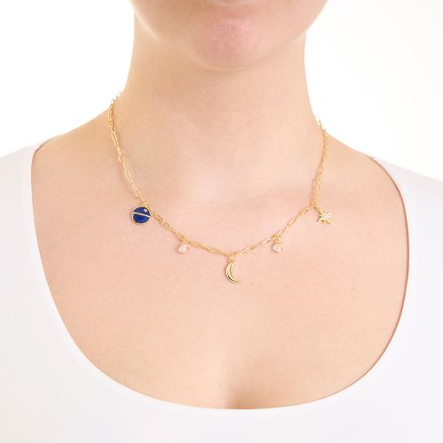 Collar con charms de brass con baño de oro 2mm-18" para mujer