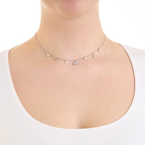 Collar con charms de brass plateado 2mm-16" para mujer