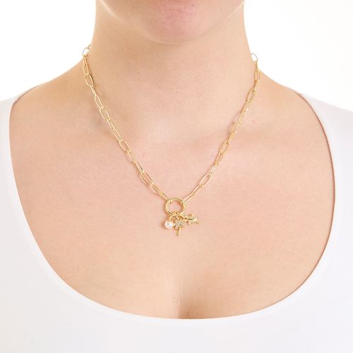 Collar con charms de brass con baño de oro 2mm-16" para mujer