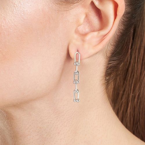 Aretes largos de brass plateados para mujer