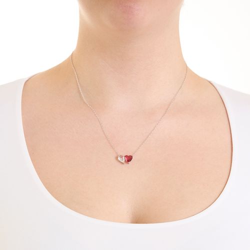 Cadena con dije de corazón de brass plateado 2mm-18" para mujer