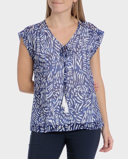 Blusa Punt Roma formal estampada manga corta para mujer