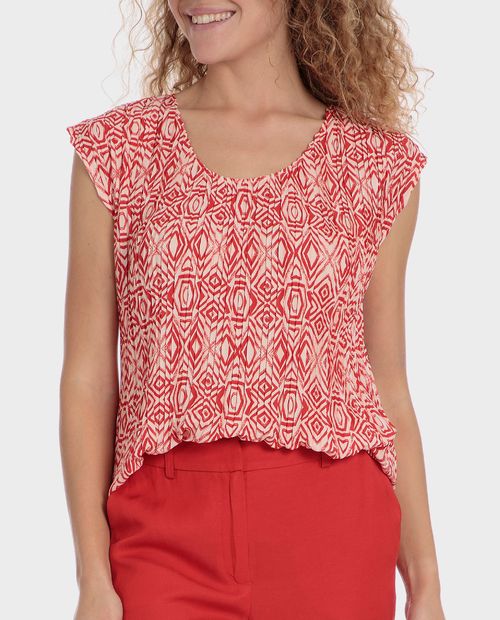 Blusa Punt Roma formal estampada manga corta para mujer