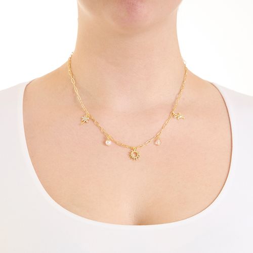 Collar con charms de brass en baño de oro para mujer