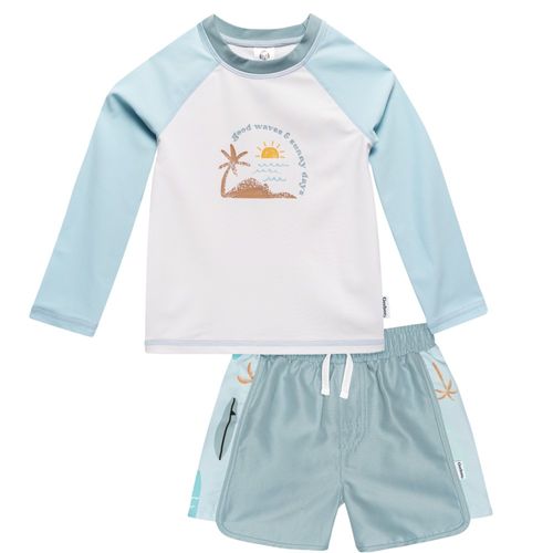 Traje de baño de 2 piezas bicolor con estampado para niño