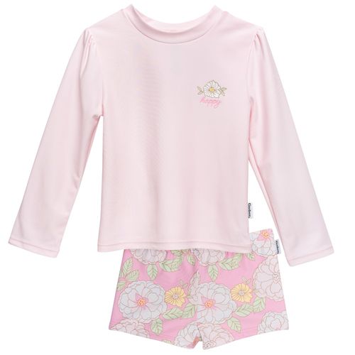Traje de baño de 2 piezas rosadas con estampado para niña