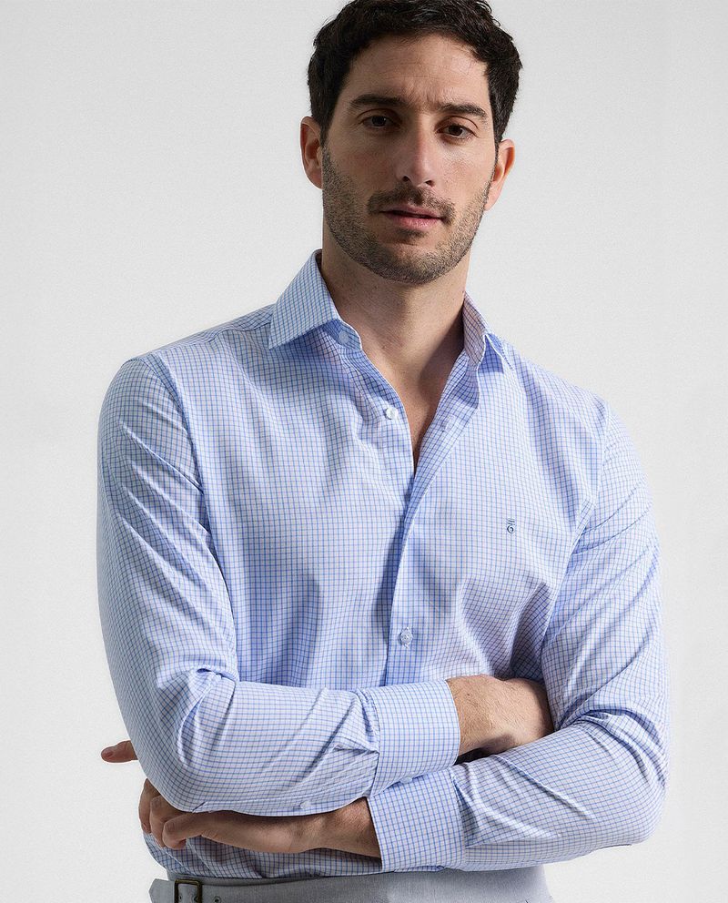 104912906-Camisa-de-vestir-PuroEGO-regular-fit-celeste-cuadriculada-para-hombre