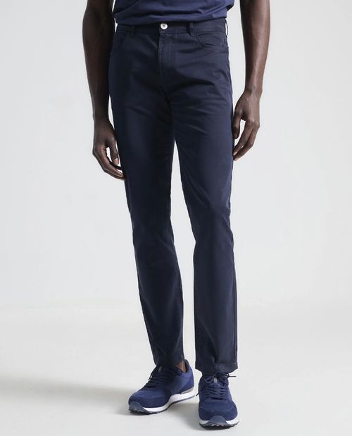 Pantalón casual PuroEGO slim fit azul navy sólido para hombre