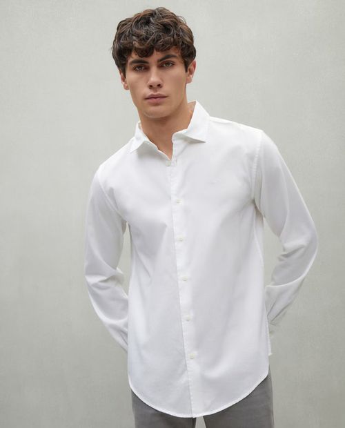 Camisa casual Easy Wear regular fit blanca teñida con textura para hombre