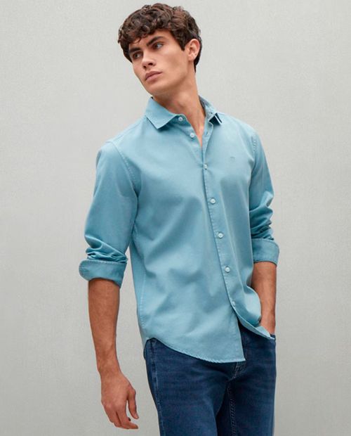 Camisa casual Easy Wear regular fit aqua teñida con textura para hombre