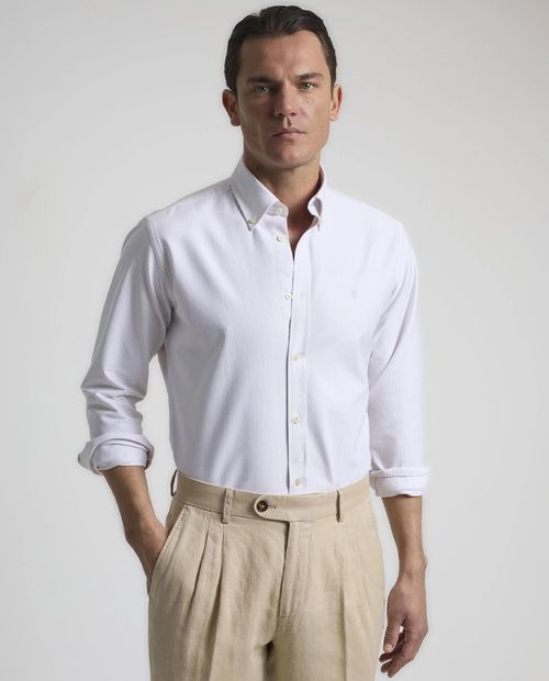 Camisa oxford custom fit Puro Ego camel rayada para hombre