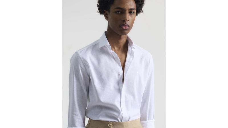 Camisa custom fit Puro Ego blanca con textura para hombre