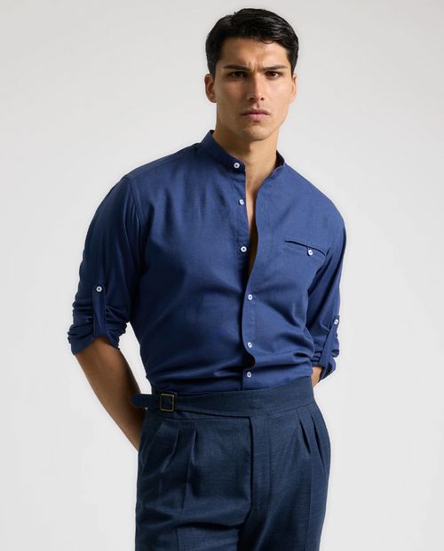 Camisa custom fit Puro Ego navy con textura para hombre