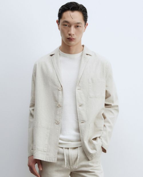 Blazer casual de lino Sfera beige con textura para hombre