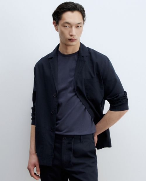Blazer casual de lino Sfera navy con textura para hombre