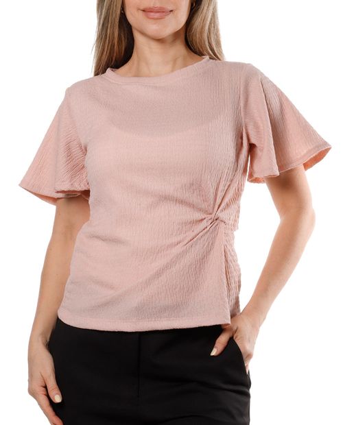 Blusa Sabrina formal rosada manga corta para mujer