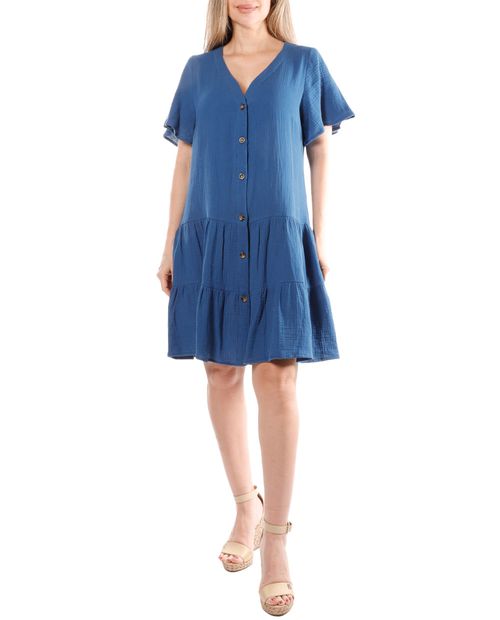 Vestido Sabrina casual azul manga corta para mujer