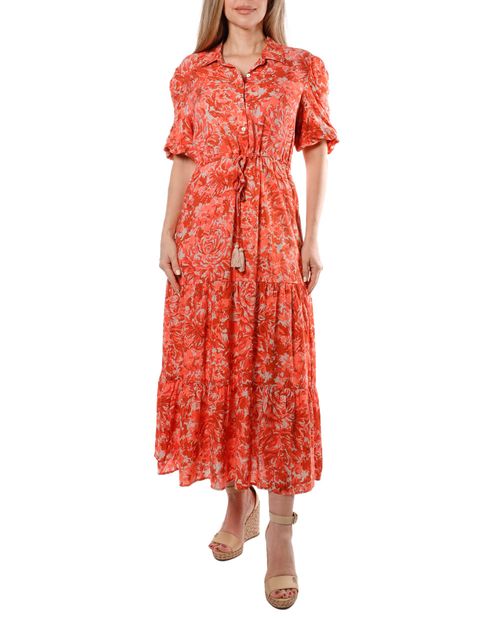 Vestido Sabrina midi estampado mangas cortas para mujer