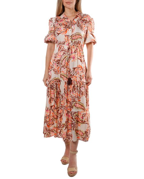 Vestido Sabrina midi estampado mangas cortas para mujer